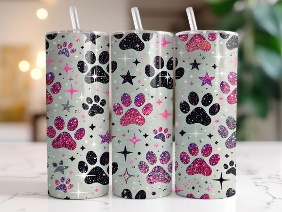 Download Glitter Dog Paw 20oz Skinny Tumbler Wrap - Premium Resources