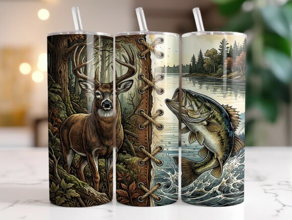 Download Fishing Hunting 20oz Skinny Tumbler Wrap - Premium Bundle